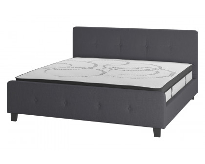 BLNK Tribeca Tufted Upholstered Platform Bed with 10" CertiPUR-US Certified Pocket Spring Mattress - Dark Gray, King Size