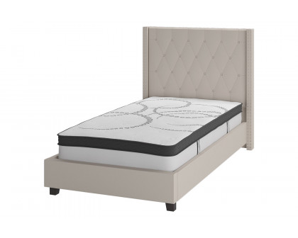 BLNK Riverdale Tufted Upholstered Platform Bed with 10" CertiPUR-US Certified Pocket Spring Mattress - Beige, Twin Size