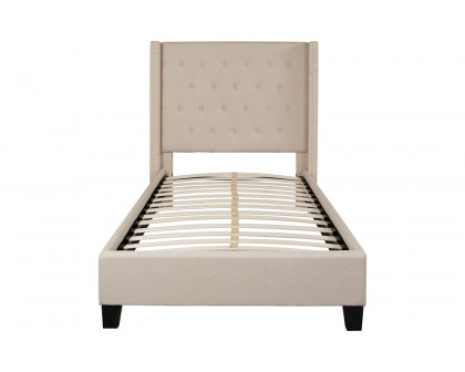 BLNK Riverdale Tufted Upholstered Platform Bed with 10" CertiPUR-US Certified Pocket Spring Mattress - Beige, Twin Size