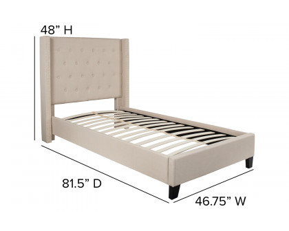 BLNK Riverdale Tufted Upholstered Platform Bed with 10" CertiPUR-US Certified Pocket Spring Mattress - Beige, Twin Size