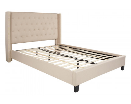 BLNK Riverdale Tufted Upholstered Platform Bed with 10" CertiPUR-US Certified Pocket Spring Mattress - Beige, Queen Size