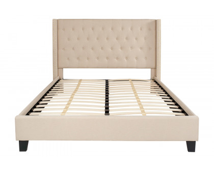 BLNK Riverdale Tufted Upholstered Platform Bed with 10" CertiPUR-US Certified Pocket Spring Mattress - Beige, Queen Size