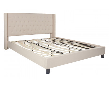 BLNK Riverdale Tufted Upholstered Platform Bed with 10" CertiPUR-US Certified Pocket Spring Mattress - Beige, King Size