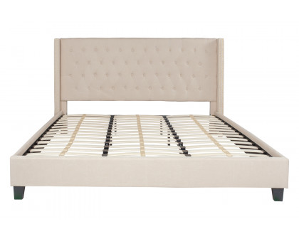 BLNK Riverdale Tufted Upholstered Platform Bed with 10" CertiPUR-US Certified Pocket Spring Mattress - Beige, King Size