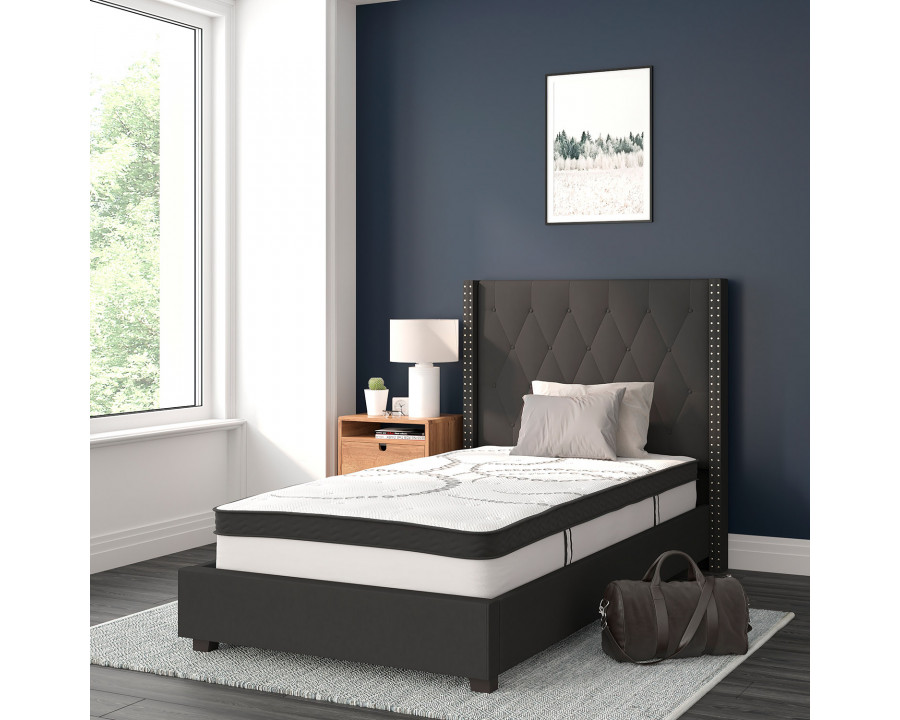 BLNK Riverdale Tufted Upholstered Platform Bed with 10" CertiPUR-US Certified Pocket Spring Mattress - Black, Twin Size