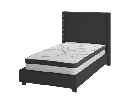 BLNK Riverdale Tufted Upholstered Platform Bed with 10" CertiPUR-US Certified Pocket Spring Mattress - Black, Twin Size