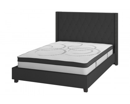 BLNK Riverdale Tufted Upholstered Platform Bed with 10" CertiPUR-US Certified Pocket Spring Mattress - Black, Full Size