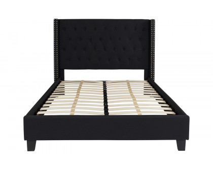 BLNK Riverdale Tufted Upholstered Platform Bed with 10" CertiPUR-US Certified Pocket Spring Mattress - Black, Full Size