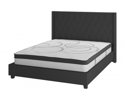 BLNK Riverdale Tufted Upholstered Platform Bed with 10" CertiPUR-US Certified Pocket Spring Mattress - Black, Queen Size