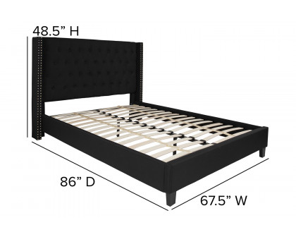 BLNK Riverdale Tufted Upholstered Platform Bed with 10" CertiPUR-US Certified Pocket Spring Mattress - Black, Queen Size