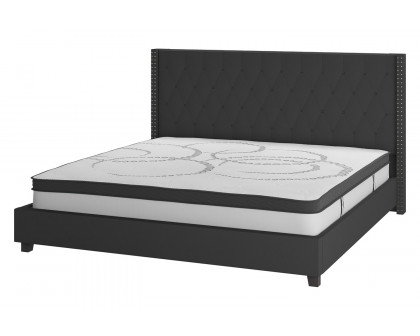 BLNK Riverdale Tufted Upholstered Platform Bed with 10" CertiPUR-US Certified Pocket Spring Mattress - Black, King Size