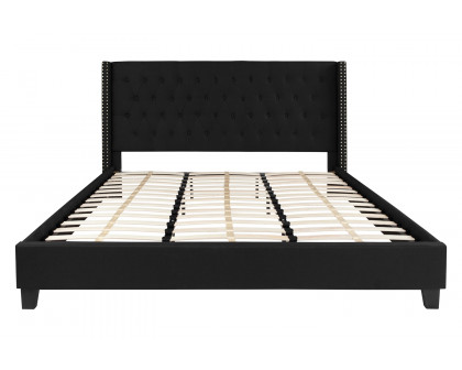 BLNK Riverdale Tufted Upholstered Platform Bed with 10" CertiPUR-US Certified Pocket Spring Mattress - Black, King Size