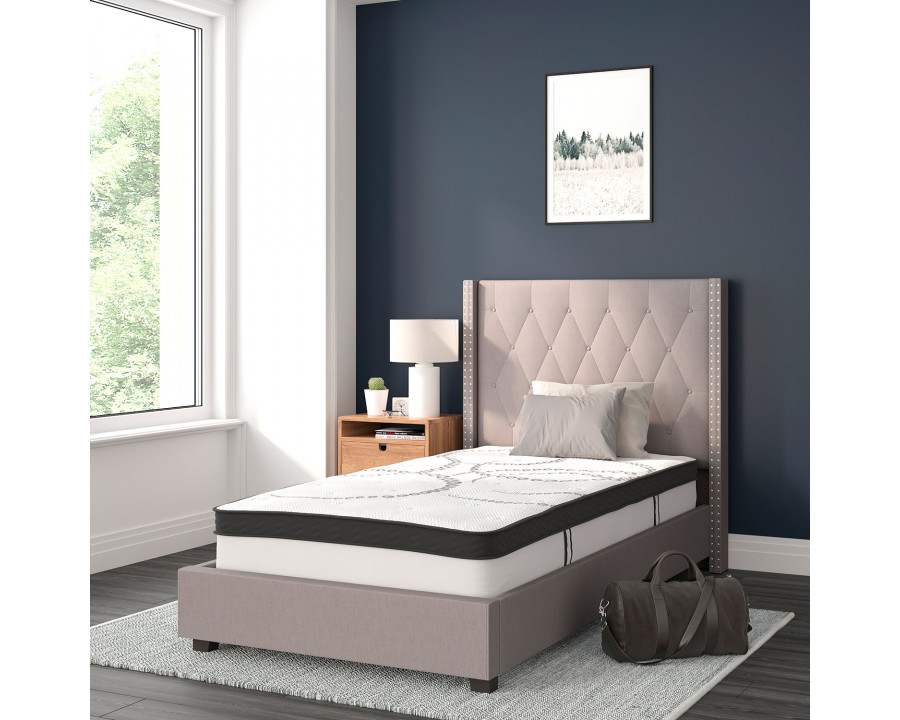 BLNK Riverdale Tufted Upholstered Platform Bed with 10" CertiPUR-US Certified Pocket Spring Mattress - Light Gray, Twin Size