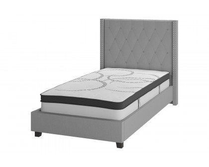 BLNK Riverdale Tufted Upholstered Platform Bed with 10" CertiPUR-US Certified Pocket Spring Mattress - Light Gray, Twin Size