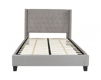 BLNK Riverdale Tufted Upholstered Platform Bed with 10" CertiPUR-US Certified Pocket Spring Mattress - Light Gray, Full Size