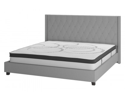 BLNK Riverdale Tufted Upholstered Platform Bed with 10" CertiPUR-US Certified Pocket Spring Mattress - Light Gray, Queen Size