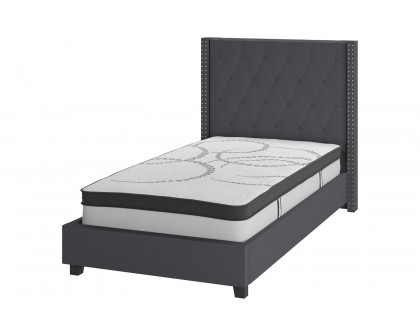 BLNK Riverdale Tufted Upholstered Platform Bed with 10" CertiPUR-US Certified Pocket Spring Mattress - Dark Gray, Twin Size