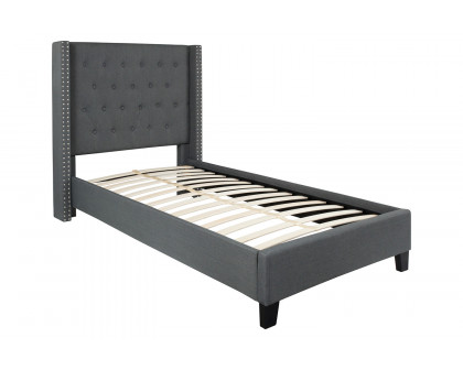 BLNK Riverdale Tufted Upholstered Platform Bed with 10" CertiPUR-US Certified Pocket Spring Mattress - Dark Gray, Twin Size