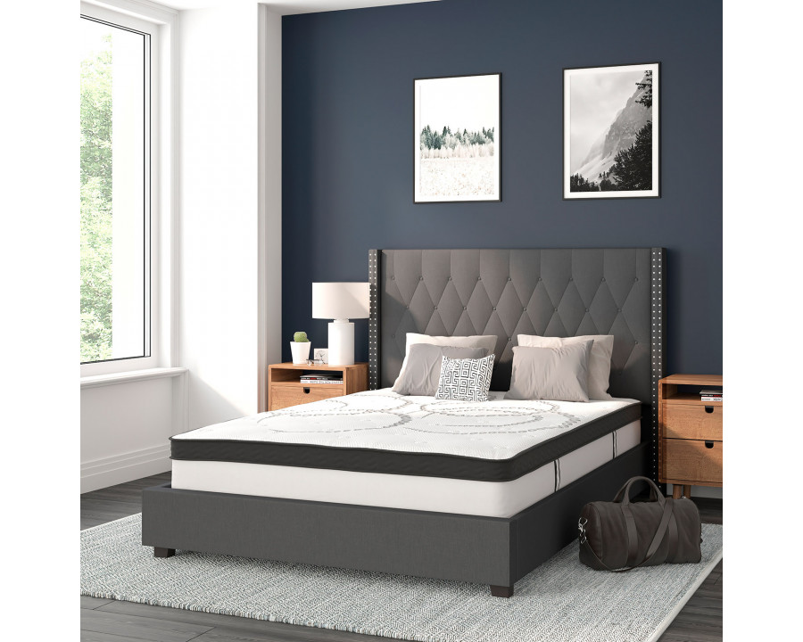 BLNK Riverdale Tufted Upholstered Platform Bed with 10" CertiPUR-US Certified Pocket Spring Mattress - Dark Gray, Full Size