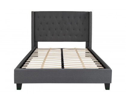 BLNK Riverdale Tufted Upholstered Platform Bed with 10" CertiPUR-US Certified Pocket Spring Mattress - Dark Gray, Full Size