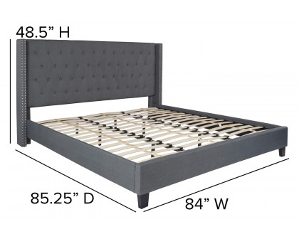 BLNK Riverdale Tufted Upholstered Platform Bed with 10" CertiPUR-US Certified Pocket Spring Mattress - Dark Gray, King Size