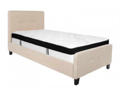 BLNK Tribeca Tufted Upholstered Platform Bed with Memory Foam Mattress - Beige, Twin Size