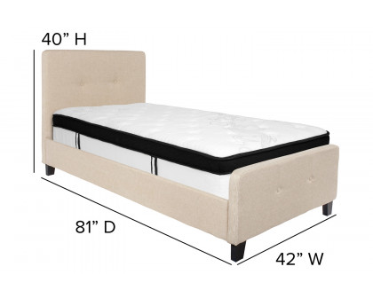 BLNK Tribeca Tufted Upholstered Platform Bed with Memory Foam Mattress - Beige, Twin Size