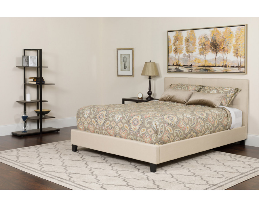 BLNK Tribeca Tufted Upholstered Platform Bed with Memory Foam Mattress - Beige, Full Size