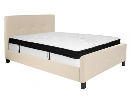 BLNK Tribeca Tufted Upholstered Platform Bed with Memory Foam Mattress - Beige, Full Size