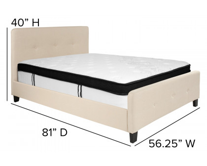 BLNK Tribeca Tufted Upholstered Platform Bed with Memory Foam Mattress - Beige, Full Size