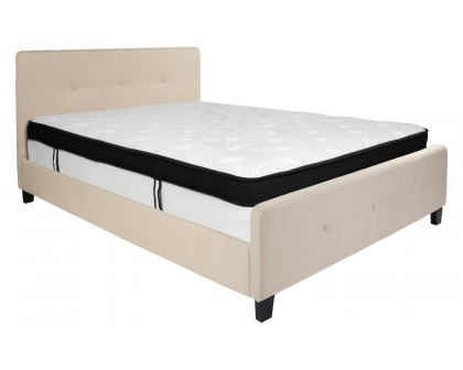 BLNK Tribeca Tufted Upholstered Platform Bed with Memory Foam Mattress - Beige, Queen Size