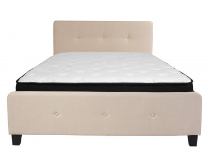 BLNK Tribeca Tufted Upholstered Platform Bed with Memory Foam Mattress - Beige, Queen Size