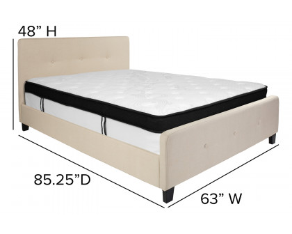 BLNK Tribeca Tufted Upholstered Platform Bed with Memory Foam Mattress - Beige, Queen Size