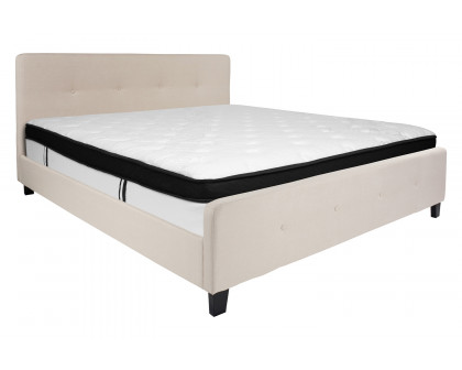 BLNK Tribeca Tufted Upholstered Platform Bed with Memory Foam Mattress - Beige, King Size