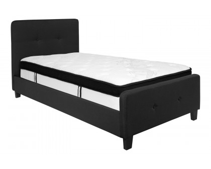 BLNK Tribeca Tufted Upholstered Platform Bed with Memory Foam Mattress - Black, Twin Size