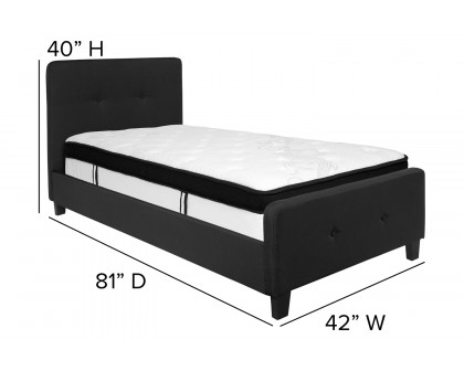 BLNK Tribeca Tufted Upholstered Platform Bed with Memory Foam Mattress - Black, Twin Size