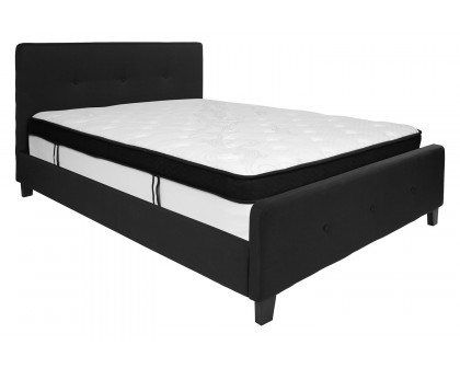 BLNK Tribeca Tufted Upholstered Platform Bed with Memory Foam Mattress - Black, Queen Size