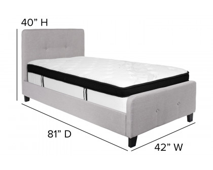 BLNK Tribeca Tufted Upholstered Platform Bed with Memory Foam Mattress - Light Gray, Twin Size