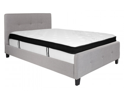 BLNK Tribeca Tufted Upholstered Platform Bed with Memory Foam Mattress - Light Gray, Full Size