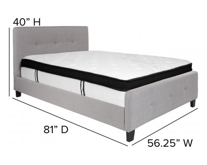 BLNK Tribeca Tufted Upholstered Platform Bed with Memory Foam Mattress - Light Gray, Full Size