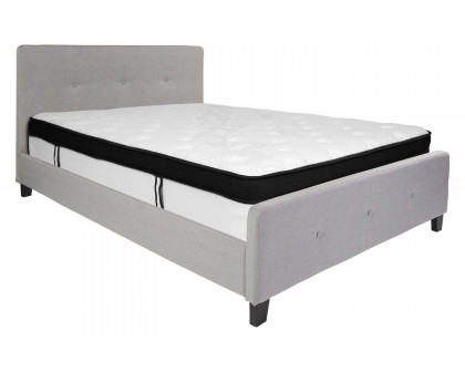 BLNK Tribeca Tufted Upholstered Platform Bed with Memory Foam Mattress - Light Gray, Queen Size