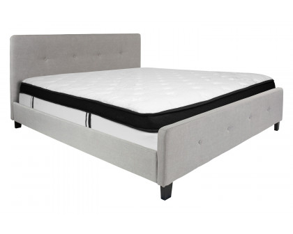 BLNK Tribeca Tufted Upholstered Platform Bed with Memory Foam Mattress - Light Gray, King Size