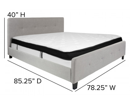 BLNK Tribeca Tufted Upholstered Platform Bed with Memory Foam Mattress - Light Gray, King Size