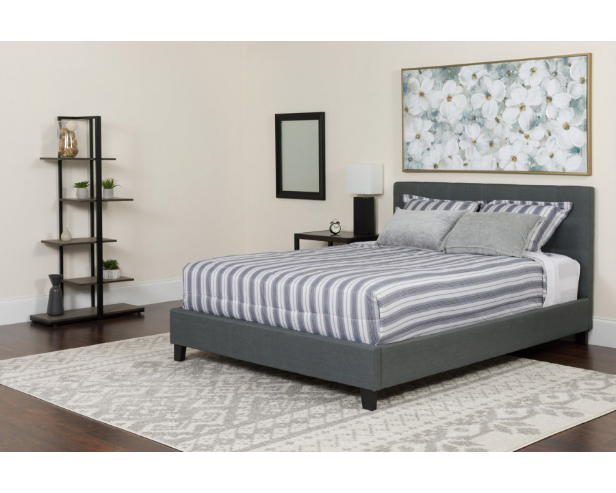 BLNK Tribeca Tufted Upholstered Platform Bed with Memory Foam Mattress - Dark Gray, Twin Size