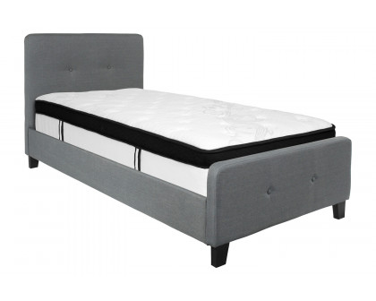 BLNK Tribeca Tufted Upholstered Platform Bed with Memory Foam Mattress - Dark Gray, Twin Size