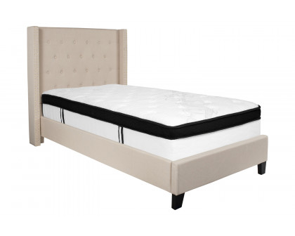 BLNK Riverdale Tufted Upholstered Platform Bed with Memory Foam Mattress - Beige, Twin Size