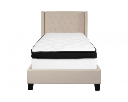 BLNK Riverdale Tufted Upholstered Platform Bed with Memory Foam Mattress - Beige, Twin Size