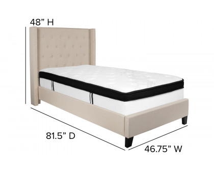 BLNK Riverdale Tufted Upholstered Platform Bed with Memory Foam Mattress - Beige, Twin Size