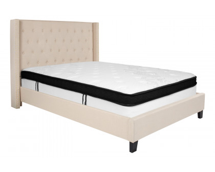 BLNK Riverdale Tufted Upholstered Platform Bed with Memory Foam Mattress - Beige, Full Size