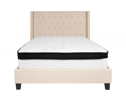 BLNK Riverdale Tufted Upholstered Platform Bed with Memory Foam Mattress - Beige, Full Size